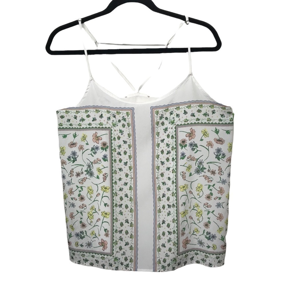 White Multicolor Floral Print Strappy Tank Top Approx Large